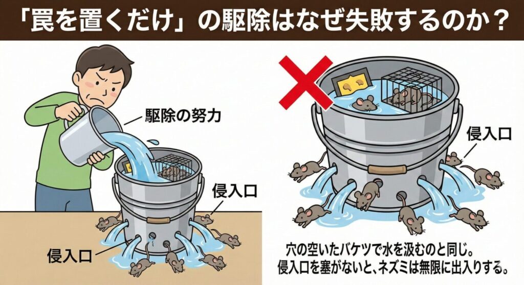 「罠を置くだけ」の駆除はなぜ失敗するのか図解